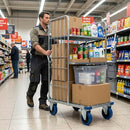 Gray 100mm Pressed Steel Fixed Castor with Blue Rubber on Polypropylene Wheel - 120kg Max Load