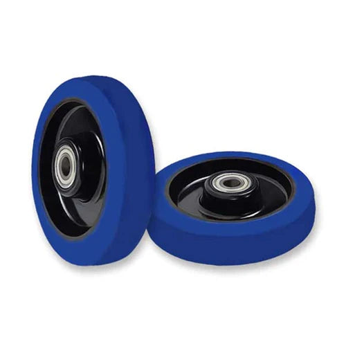 Dark Slate Blue 200mm Blue Elastic Rubber Wheel 20mm Roller Bearing or Ball Bearing Bore Choice - 350Kg Load Capacity