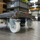 Dim Gray 80mm Pressed Steel Swivel Castor Wheel with Directional Brake, 4 Hole Top Plate & White Nylon Wheel - 120kg Load Capacity