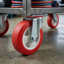 Dim Gray 125mm Pressed Steel Swivel Castor Wheel - Red Polyamide, 4-Hole Top Plate - 160kg Load Capacity