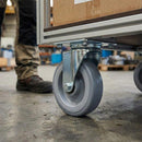 Slate Gray 125mm Zinc Plated Swivel Retail Castor Wheel - Grey Rubber, 4-Hole Top Plate - 100kg Load Capacity