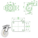 Beige 125mm Extra Heavy Duty Swivel, Fixed & Total Stop Braked Castor with Cast Nylon Wheel Ball Bearings