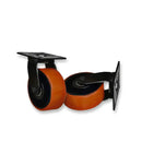 Tan 125mm Extra Heavy Duty Swivel, Fixed & Braked Castor Polyurethane / Cast Iron Wheel 500Kg Load Capacity