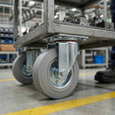 125mm Pressed Steel Swivel Castor Wheel - Grey Rubber - 4-Hole Top Plate - 110kg Load Capacity