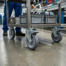 125mm Zinc Plated Swivel Retail Castor Wheel with Brake - Grey Rubber & 4-Hole Top Plate, 100kg Load