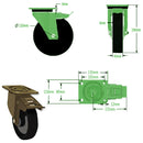 Black 150mm Extra Heavy Pressed Steel Swivel, Fixed & Total Stop Swivel/Brake Castors Cast Iron Wheel Ball Bearing Bore