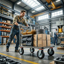 150mm Pressed Steel Swivel Castor Wheel - Black Rubber & 4-Hole Plate - 130kg Load Capacity