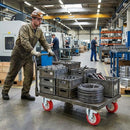 150mm Pressed Steel Swivel Castor Wheel with Directional Brake & Top Plate - Red Polyamide, 180kg Load