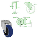 Light Gray 160mm Swivel & Braked Castors with Elastic Rubber Tyred Wheel Nylon Centre & Roller Bearing 350Kg Load Capacity - Single Bolt Fitting