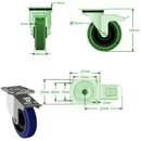 Dark Slate Gray 160mm Swivel, Fixed & Total Stop Braked Castors with Blue Elastic Rubber Tyred Wheel