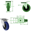 Light Gray 160mm Swivel, Fixed & Total Stop Braked Castors with Blue Elastic Rubber Tyred Wheel