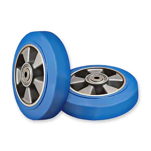 Steel Blue 200mm Heavy Duty Elastic Polyurethane Tyre Aluminium Centre Ball Bearing Wheel - 800Kg Load Capacity