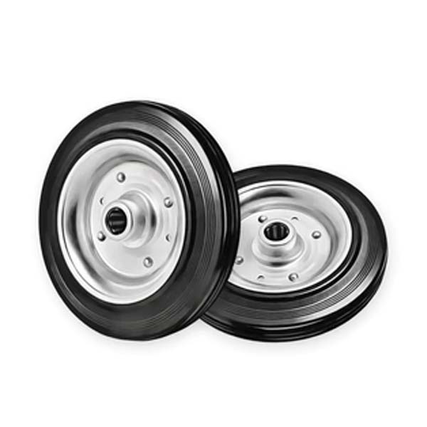 Black 100mm Cushion Rubber Tyred Wheel With Steel Centre (12mm Roller Bearing Bore)