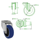 Light Gray 200mm Swivel & Braked Castors with Blue Elastic Rubber Tyred Wheel Nylon Centre & Roller Bearing