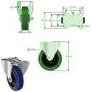 Dark Slate Gray 200mm Swivel, Fixed & Braked Castors with Blue Elastic Rubber Tyred Wheel Total Stop Brake