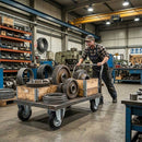 200mm Pressed Steel Fixed Castor Wheel - Black Rubber on Pressed Steel - 180kg Load Capacity