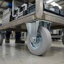 200mm Pressed Steel Fixed Castor Wheel - Grey Rubber on Pressed Steel - 180kg Load Capacity