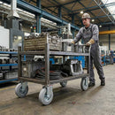 200mm Pressed Steel Swivel Castor Wheel - Grey Rubber - 4-Hole Top Plate - 180kg Load Capacity