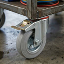 200mm Swivel Castor Wheel with Directional Brake - Grey Rubber - 4-Hole Top Plate, 180kg Load Capacity