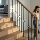 Dark Sea Green Premium Heavy Duty Stair Spindle with Single Circle Panel, 12.5mm Square Hollow, Powder Coated Black Finish, 1117mm Height