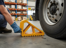 Black Premium Heavy Duty Wheel Chock for Cars and Trucks - Yellow Rubber Compound with Integrated Handle, 270 x 120 x 185 mm