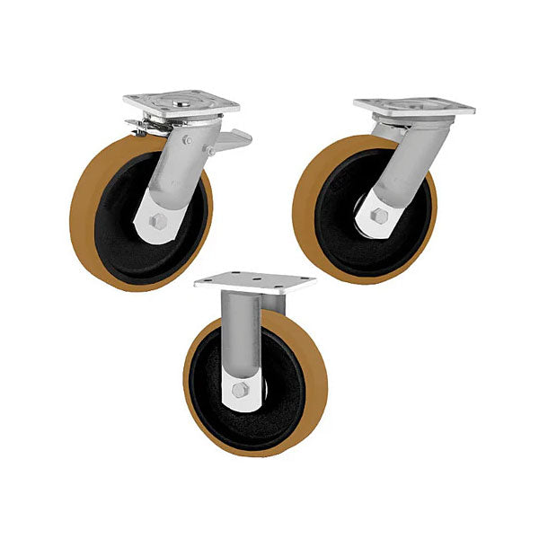 Gray 300mm Ultra Heavy Duty Swivel Fixed & Total Stop Braked Castor With 4 Bolt Fixing Plate 2000kg Load Capacity