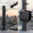 Dark Slate Gray Premium Heavy Duty Small Square Glass Clamp for Flat Post - 304 Stainless Steel, Powder Coated Black, Compatible with 8mm and 10mm Glass