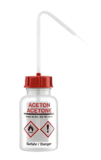 Light Gray Wide Neck Plastic Wash Bottle 303 Series LDPE - Printed 'Acetone'