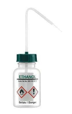 Light Gray Wide Neck Plastic Wash Bottle Series 303 LDPE - Printed 'Ethanol'