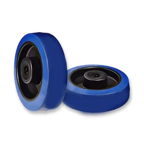 Dark Slate Blue 80mm Blue Elastic Rubber Wheel 12mm Roller Bearing Bore - 150Kg Load Capacity