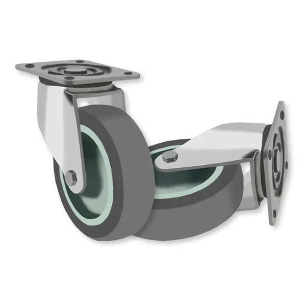 Dim Gray 50mm Stainless Steel Swivel, Fixed & Braked Castor With Grey TPR Rubber Wheel 40kg Load Capacity