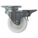 White Smoke 50mm Pressed Steel Swivel Castor Wheel with Brake - White Nylon Wheel & 4-Hole Top Plate - 65kg Load