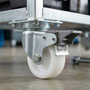 Dim Gray 50mm Pressed Steel Swivel Castor Wheel with Brake - White Nylon Wheel & 4-Hole Top Plate - 65kg Load