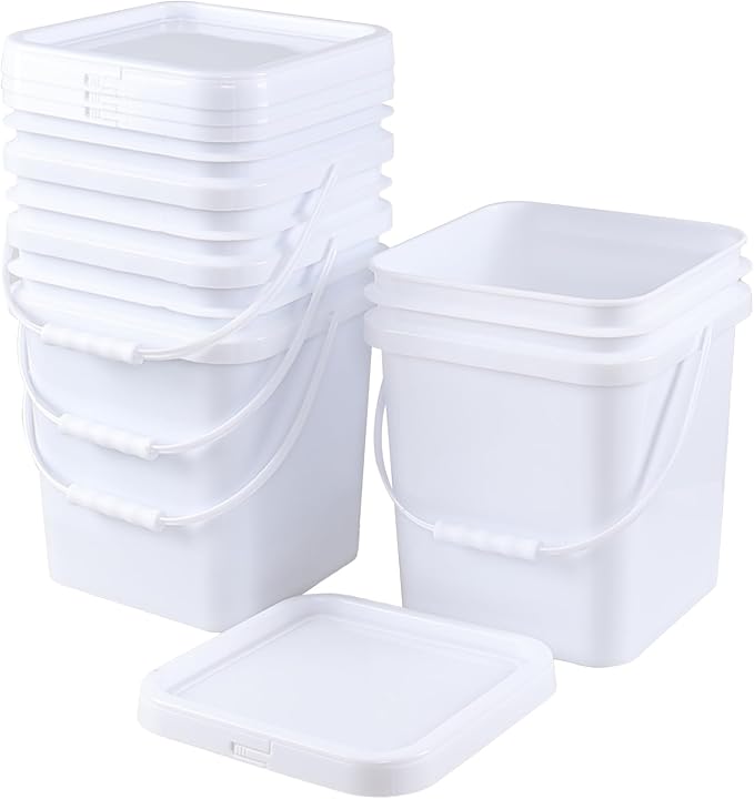 Lavender Rectangular Plastic White Bucket with Lid – Durable Storage Pail for Food, Liquids, and Household Use