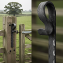Black Premium Forged Shepherds Gate Crook Hammered Edge Bar 25 x 8mm with Varying Crook Lengths for Durable Gate Construction