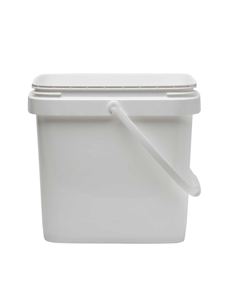 Gray Rectangular Plastic White Bucket with Lid – Durable Storage Pail for Food, Liquids, and Household Use