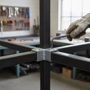 Black Premium Three Way Mid Corner Square Key Clamp for 25mm Box Section - Heavy Duty Fitting for Middle Rail Applications