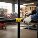 Black Premium 4 Way Cross Key Clamp for 42.4mm Tube - Yellow Powder Coated for Internal Use