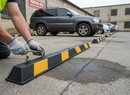 Dark Gray Premium Reflective Kerb Stopper with Yellow Chevrons for Enhanced Visibility, M12 x 200mm Fixings