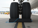 Black Premium Heavy Duty Rubber Aircraft Wheel Chock with Blue Rope and Optional Chain - Dimensions 170 x 155 x 1000 mm