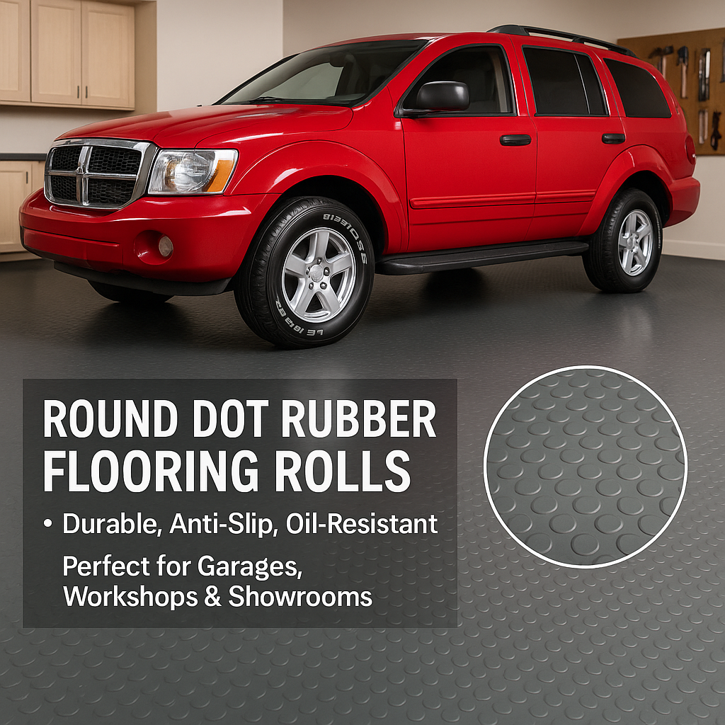 Dark Slate Gray Premium R11 Slip-Resistant Heavy Duty Garage Dot Rubber Flooring Custom Length Rolls Oil-Resistant & Outdoor Safe