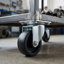 Black 75mm Pressed Steel Swivel Castor Wheel - Black Polypropylene & 4-Hole Top Plate - 75kg Max Load