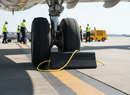 White Smoke Premium Heavy Duty Rubber Aircraft Wheel Chock with Yellow Rope, 225 x 195 x 500 mm, 21 kg for Aircraft Safety