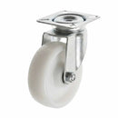 White Smoke 75mm Pressed Steel Swivel Castor Wheel - White Nylon Wheel & 4-Hole Top Plate - 75kg Max Load