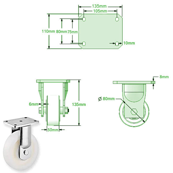 Beige 80mm ULTRA Heavy Duty Swivel & Fixed Castors with Cast Nylon Ball Bearing Wheel