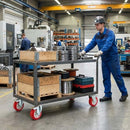 80mm Pressed Steel Swivel Castor Wheel with Directional Brake & Top Plate - Red Polyamide, 90kg Load