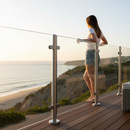 White Smoke Premium Heavy Duty Stainless Steel Glass Balustrade End Post 48.3mm with Post Cap and Glass Clamps for 8mm to 12mm Glass