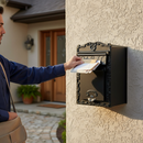 Tan Premium Front Opening Mail Box with Stainless Steel Sides and Decorative Cast Aluminium Front - Dimensions 430 x 300 x 250mm