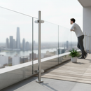 White Smoke Premium Stainless Steel Glass Balustrade Corner Post 48.3mm with Post Cap, 1100mm Height and Adjustable Glass Clamps