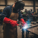 Dark Slate Gray Premium Heavy Duty Red Gauntlet Welding Gloves - 14" Lined, Size 10 for Enhanced Protection